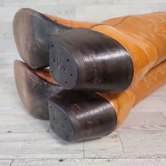 Vintage Nocona Western Brown Exotic Eel Leather Inlay Cowboy Boots Women's 6 C - Picture 9 of 11